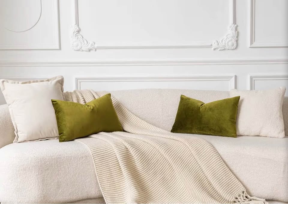 Olive Green Velvet Throw Pillows covers - Set of 2