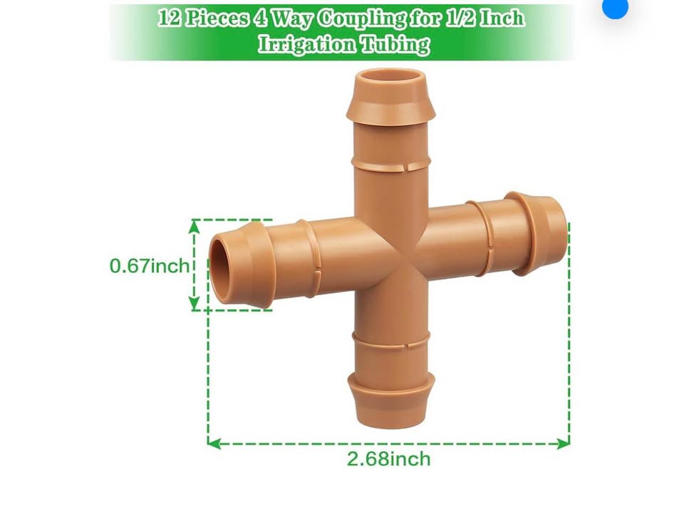 12 Pieces Drip Irrigation Barbed Cross Fittings： 1/2 Inch Drip Line 4 Way Connec