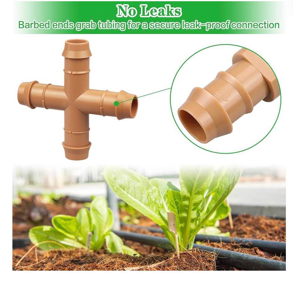 12 Pieces Drip Irrigation Barbed Cross Fittings： 1/2 Inch Drip Line 4 Way Connec