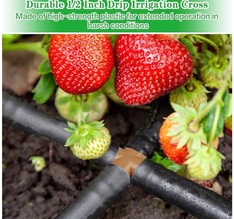12 Pieces Drip Irrigation Barbed Cross Fittings： 1/2 Inch Drip Line 4 Way Connec
