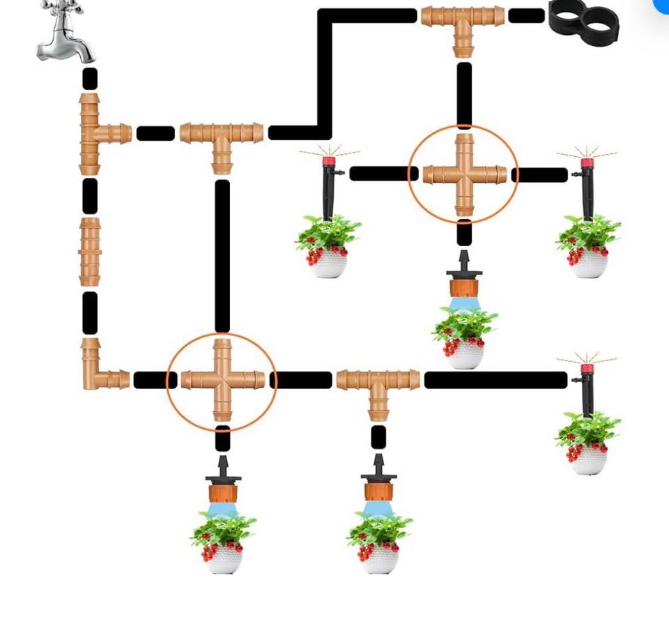 12 Pieces Drip Irrigation Barbed Cross Fittings： 1/2 Inch Drip Line 4 Way Connec