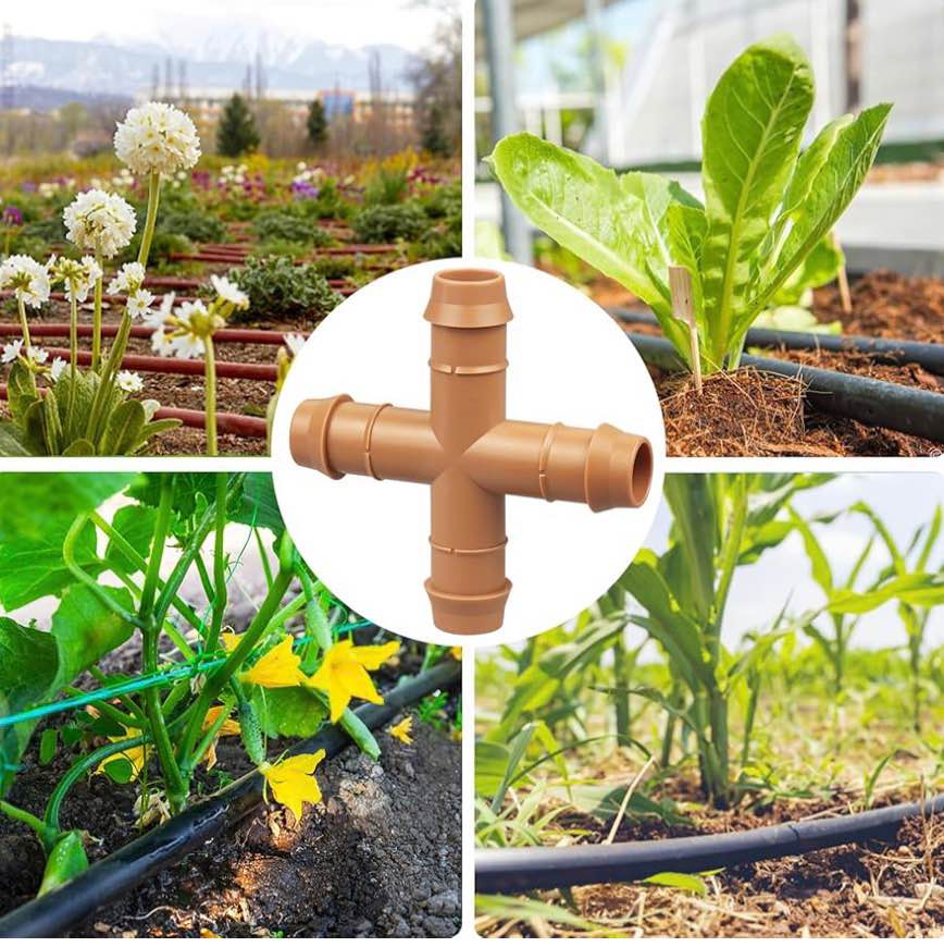 12 Pieces Drip Irrigation Barbed Cross Fittings： 1/2 Inch Drip Line 4 Way Connec