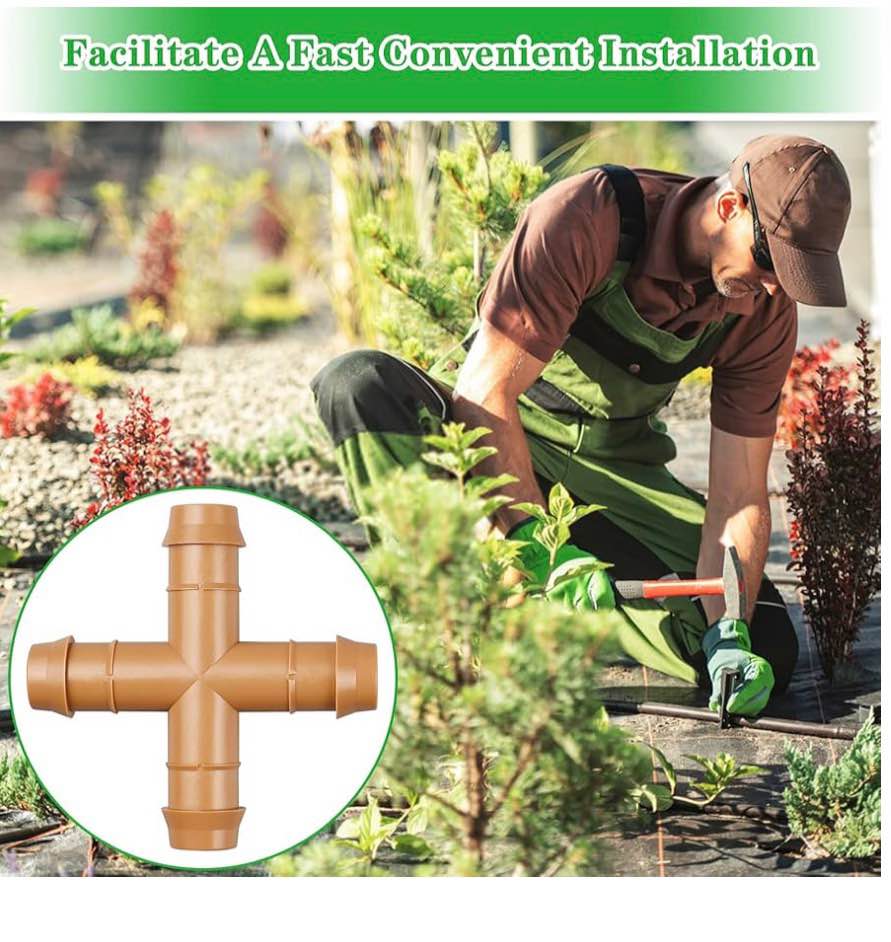 12 Pieces Drip Irrigation Barbed Cross Fittings： 1/2 Inch Drip Line 4 Way Connec