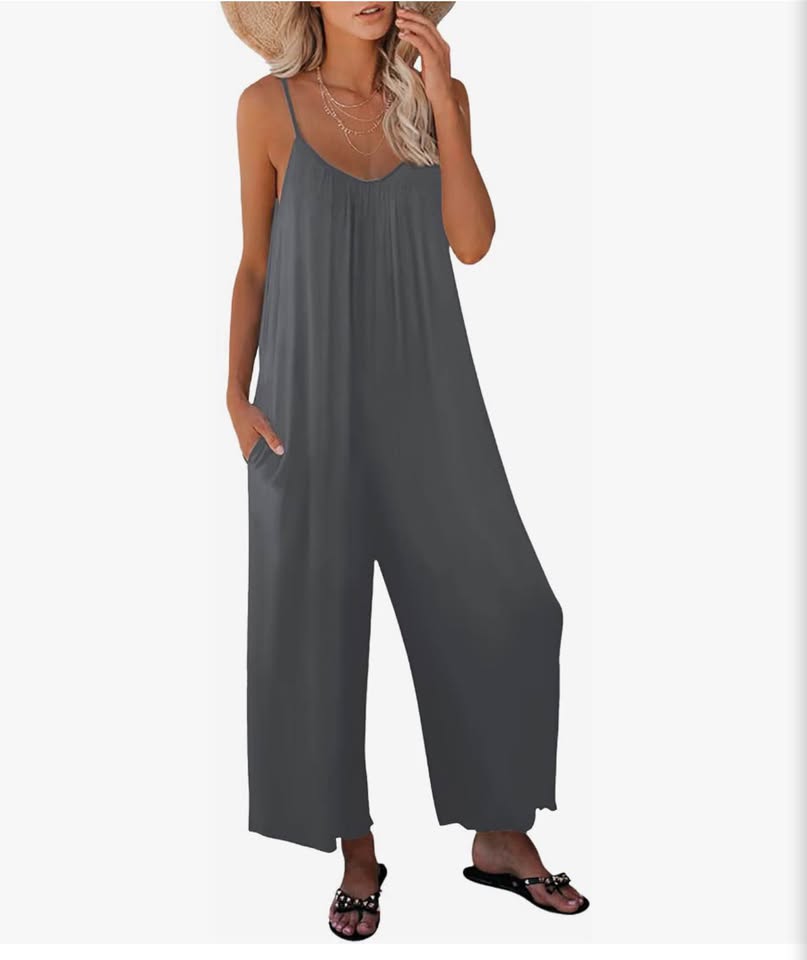 Womens Casual Sleeveless Strap Loose Adjustable Jumpsuits Stretchy Long Pants Gr