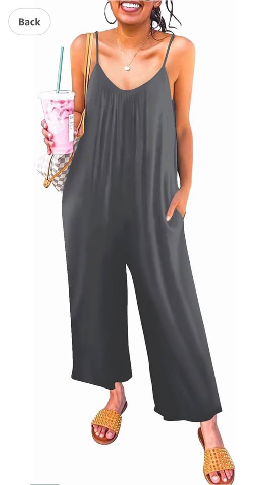 Womens Casual Sleeveless Strap Loose Adjustable Jumpsuits Stretchy Long Pants Gr