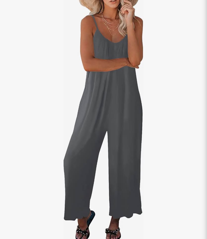 Womens Casual Sleeveless Strap Loose Adjustable Jumpsuits Stretchy Long Pants Gr