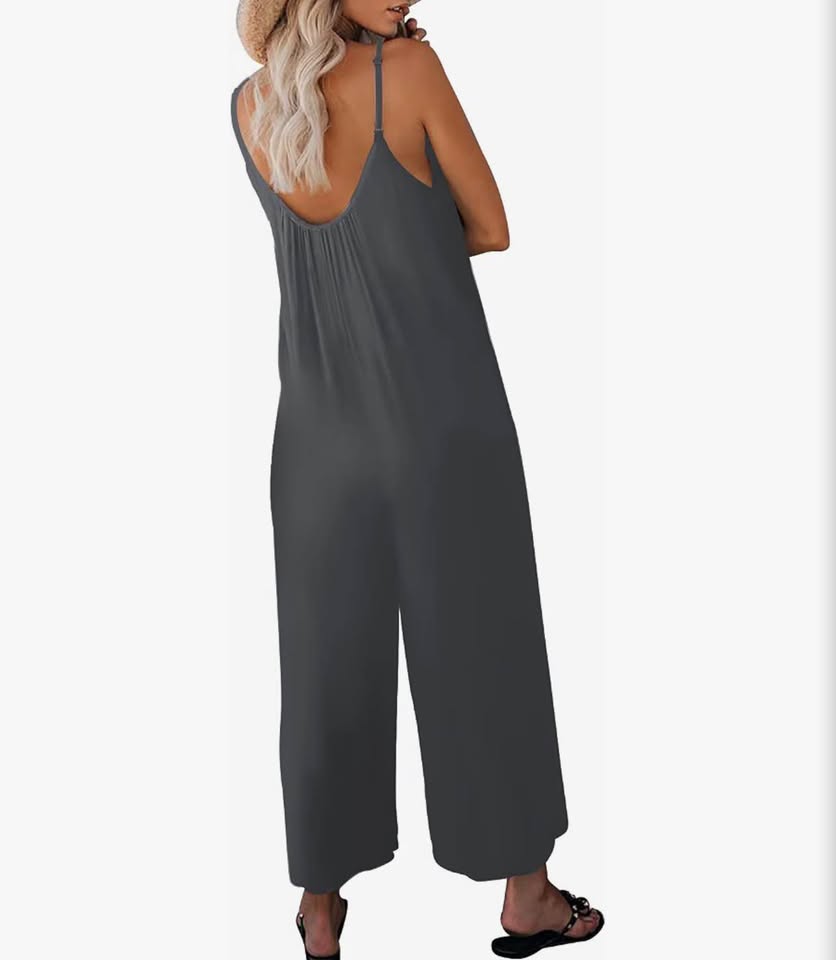 Womens Casual Sleeveless Strap Loose Adjustable Jumpsuits Stretchy Long Pants Gr