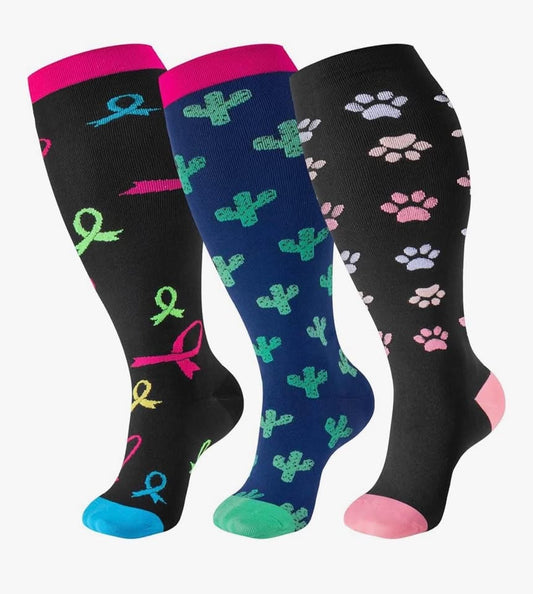 Plus Size Compression Socks Wide Calf for Women & Men 20-30 mmhg-Extra Wide Calf
