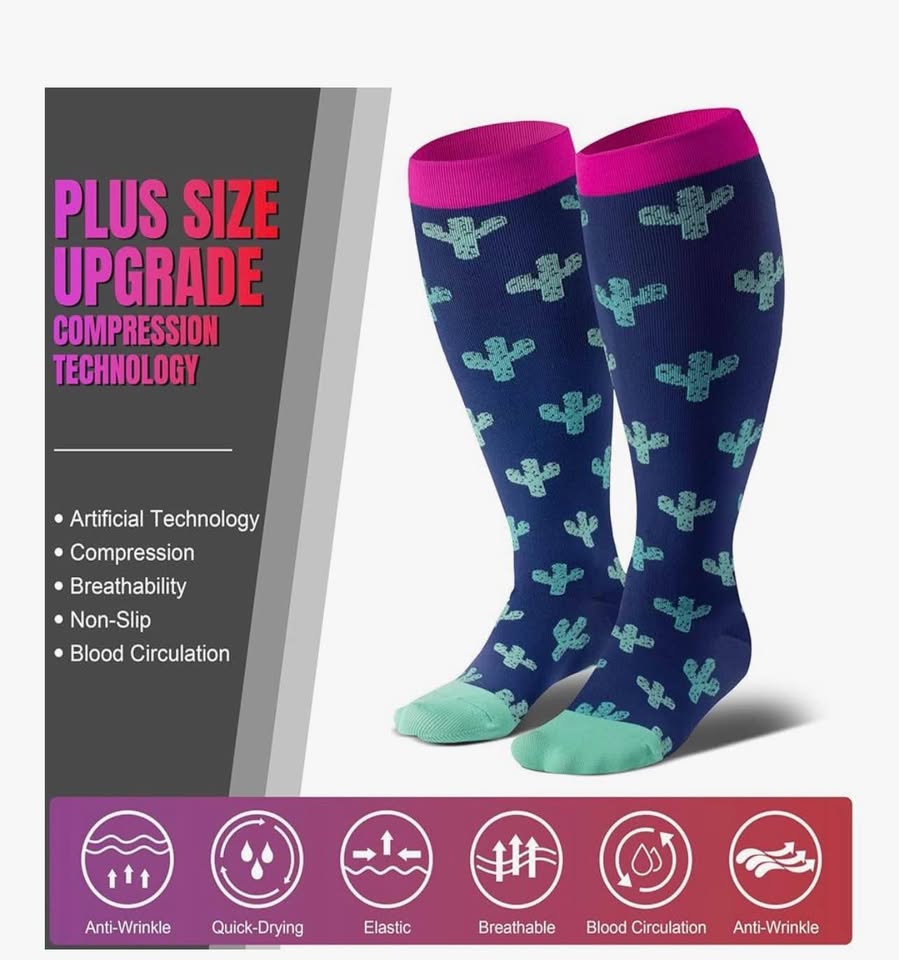 Plus Size Compression Socks Wide Calf for Women & Men 20-30 mmhg-Extra Wide Calf