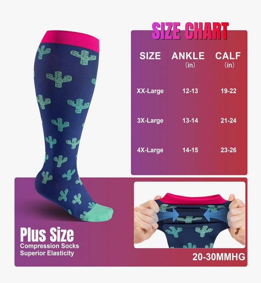 Plus Size Compression Socks Wide Calf for Women & Men 20-30 mmhg-Extra Wide Calf