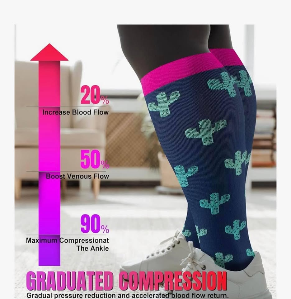 Plus Size Compression Socks Wide Calf for Women & Men 20-30 mmhg-Extra Wide Calf