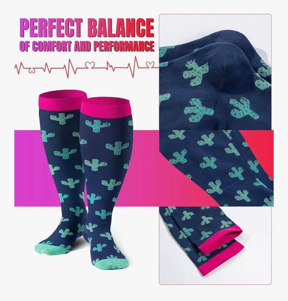 Plus Size Compression Socks Wide Calf for Women & Men 20-30 mmhg-Extra Wide Calf