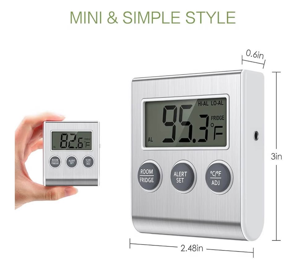 Digital Refrigerator and Freezer Thermometer with Alarm