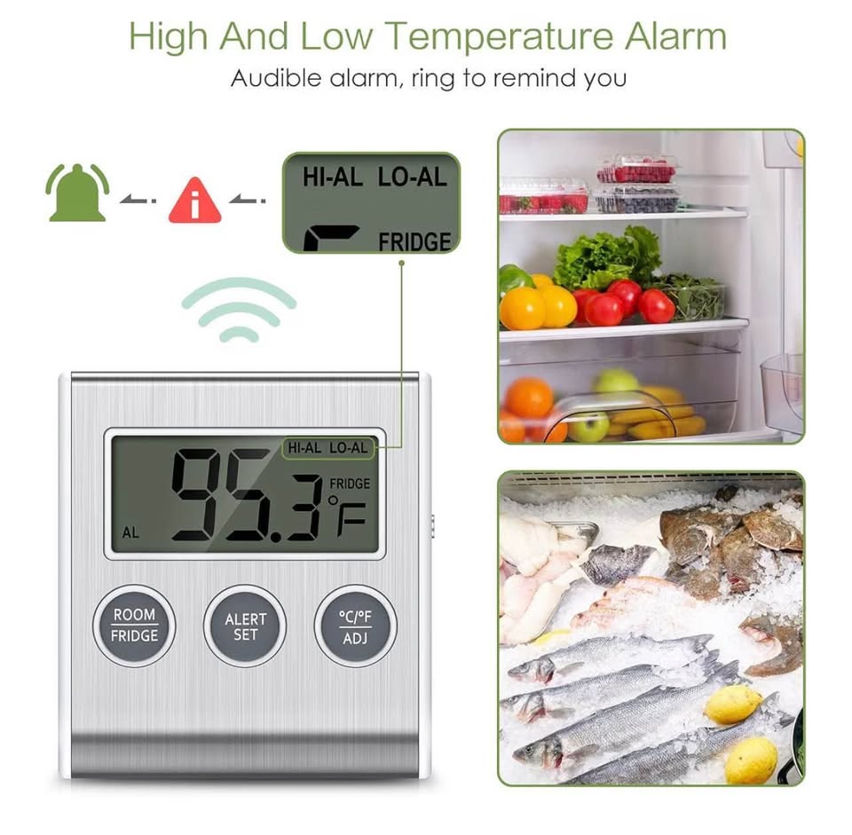 Digital Refrigerator and Freezer Thermometer with Alarm