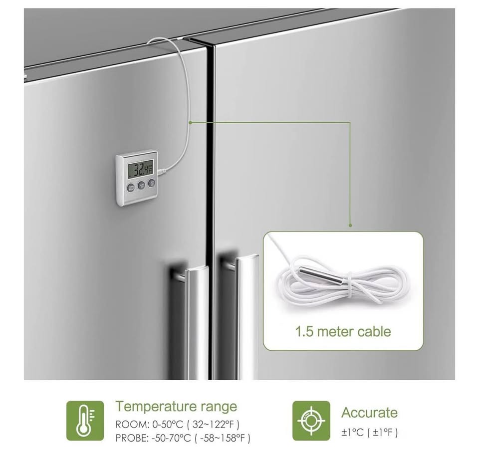 Digital Refrigerator and Freezer Thermometer with Alarm