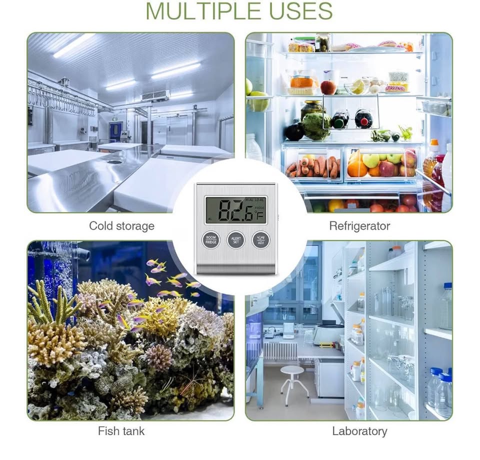 Digital Refrigerator and Freezer Thermometer with Alarm