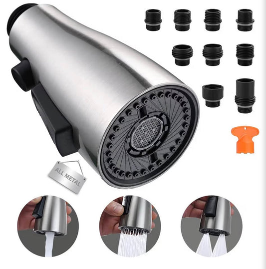 Pull Down Kitchen Faucet Head Replacement, 3-Function Metal Kitchen Faucet Head 