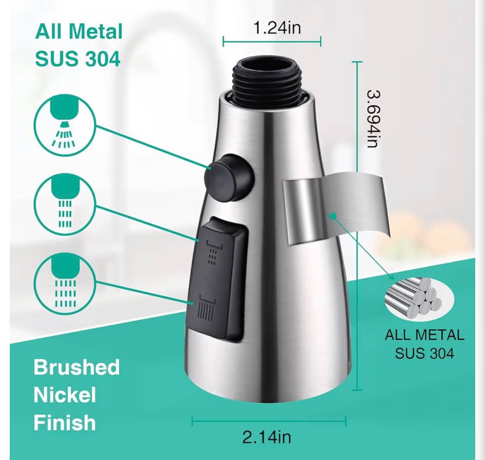 Pull Down Kitchen Faucet Head Replacement, 3-Function Metal Kitchen Faucet Head 