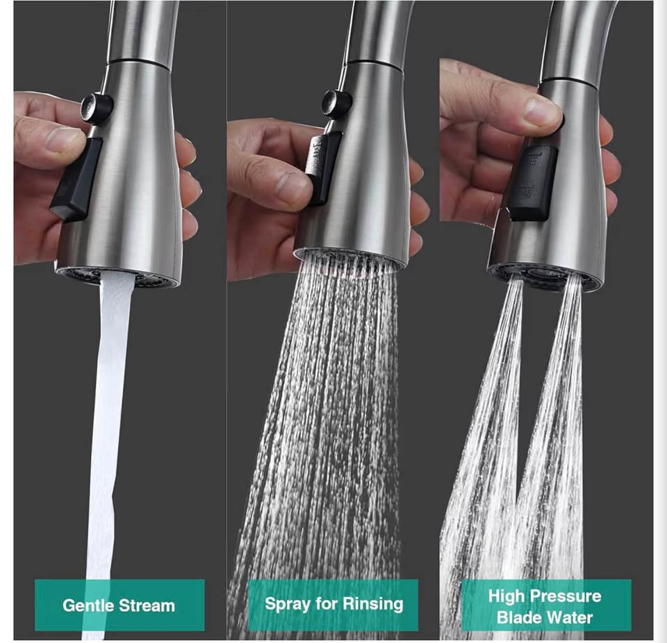 Pull Down Kitchen Faucet Head Replacement, 3-Function Metal Kitchen Faucet Head 