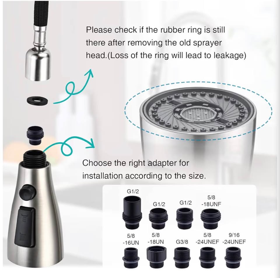 Pull Down Kitchen Faucet Head Replacement, 3-Function Metal Kitchen Faucet Head 