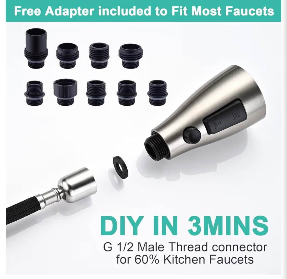 Pull Down Kitchen Faucet Head Replacement, 3-Function Metal Kitchen Faucet Head 
