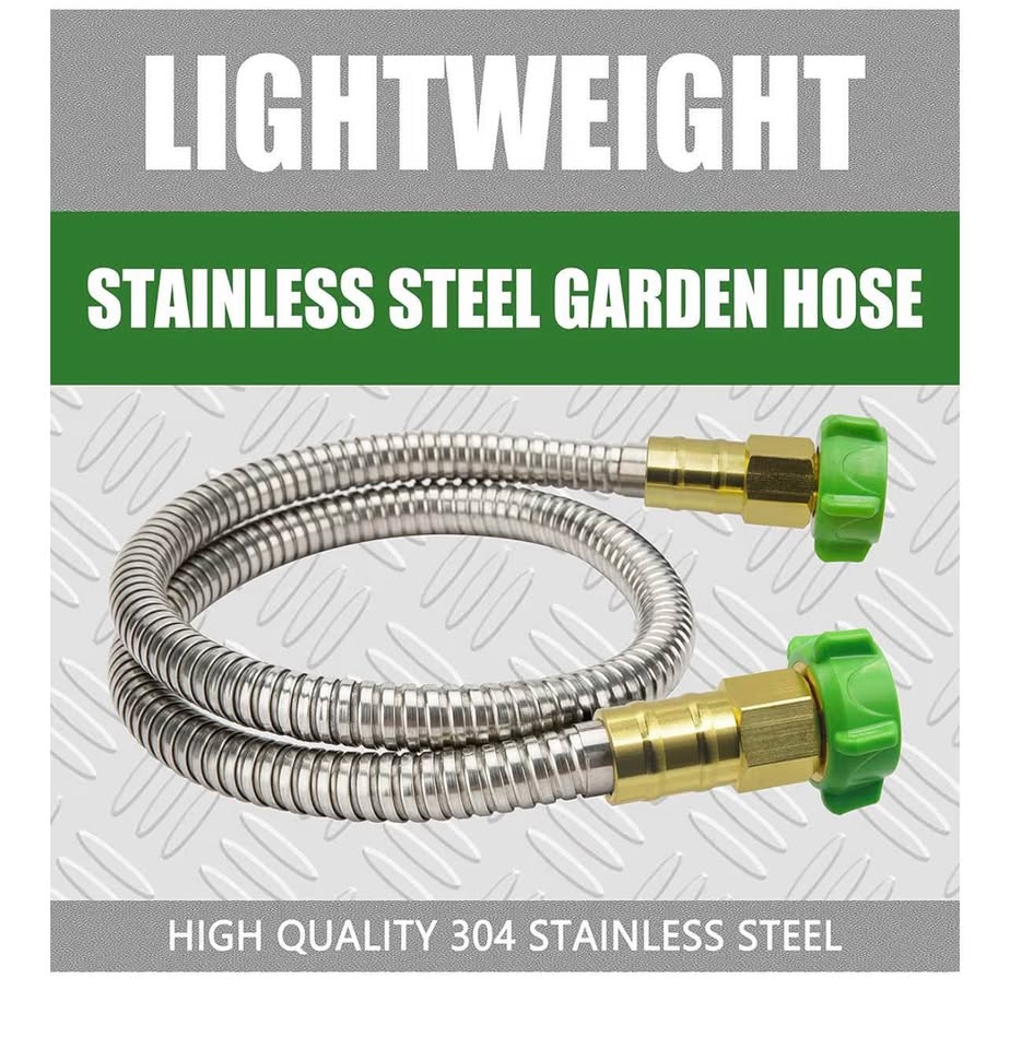 304 Stainless Steel 3ft Short Garden Hose with Female to Female Metal Connector,
