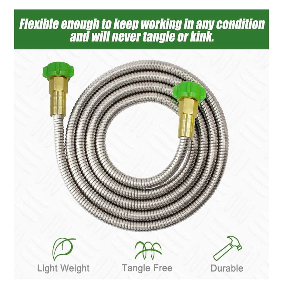 304 Stainless Steel 3ft Short Garden Hose with Female to Female Metal Connector,