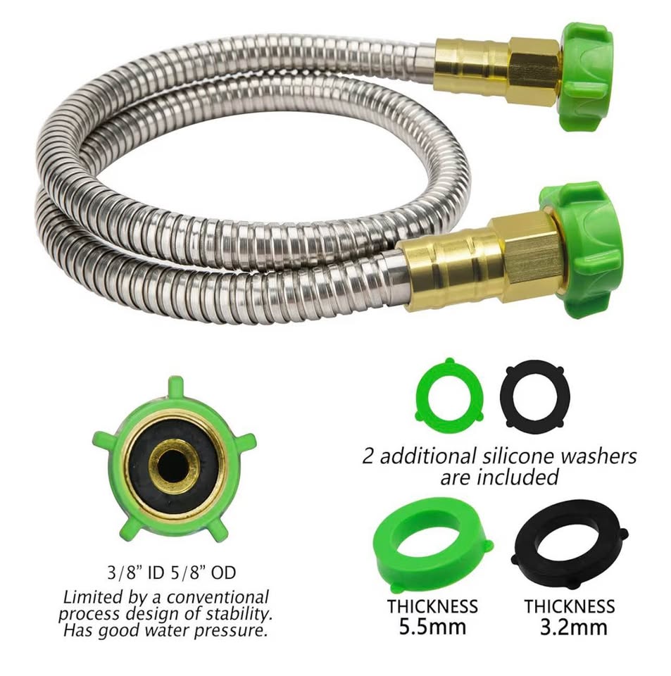 304 Stainless Steel 3ft Short Garden Hose with Female to Female Metal Connector,