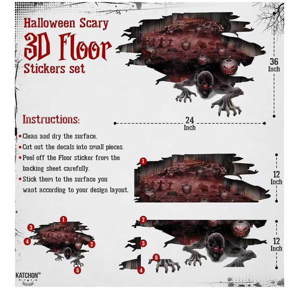 3D Halloween Floor Decals - Large, 36 X 24 Inch | Ghost Stickers for Scary Home 