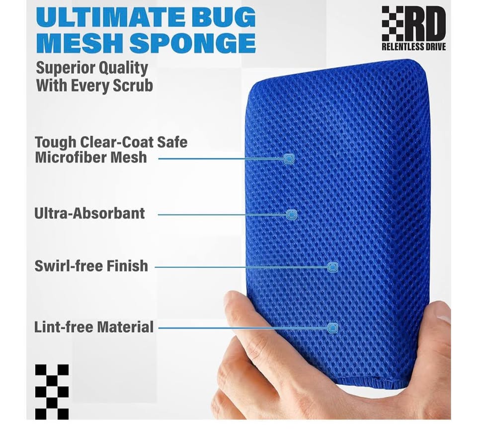 Relentless Drive Microfiber Bug Sponge (6 Pack) – Large Car Sponge for Car Washi
