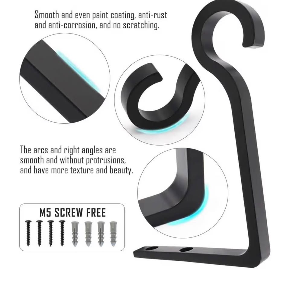 2-Pack Black Aluminum Alloy Wall Hooks