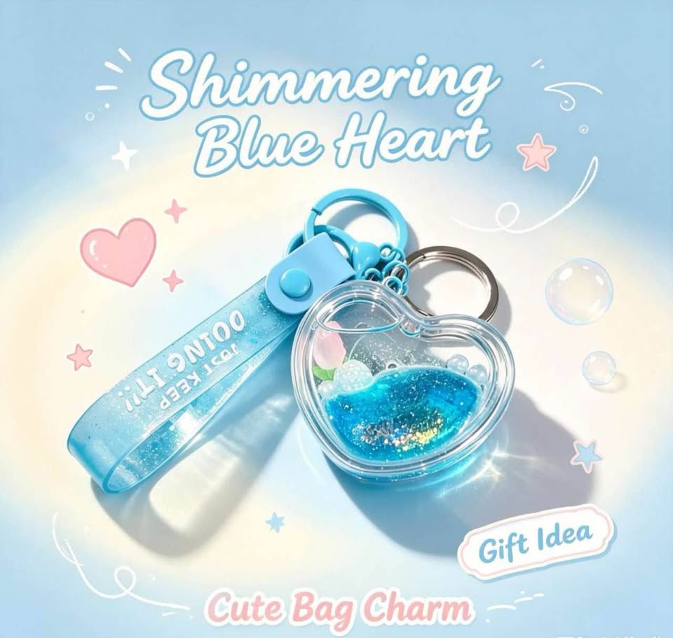 Shimmering Blue Heart Cute Bag Charm