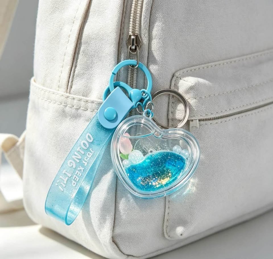 Shimmering Blue Heart Cute Bag Charm