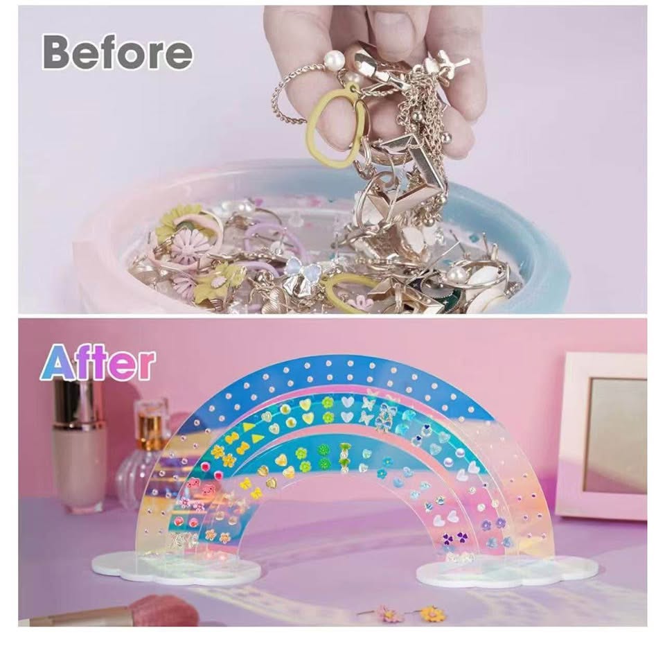 NiHome 3-Tier Iridescent Acrylic Rainbow Earring Organizer