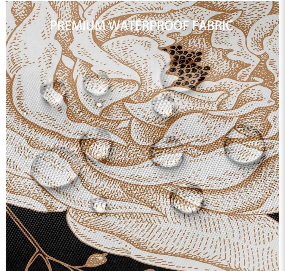 Extra Long Black Gold Floral Shower Curtain 72 x 84 Inch, Waterproof Fabric Wate