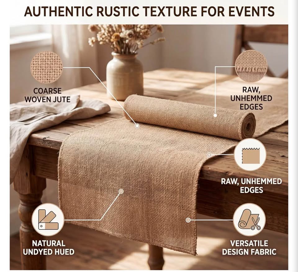 Burlap Runner, Rustic Linen Burlap Ribbon Roll Flaxen Outdoor Party Decor