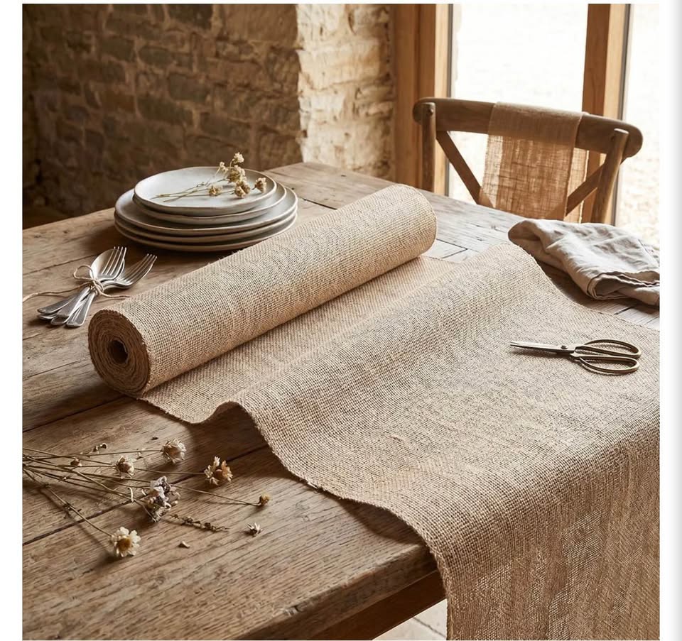 Burlap Runner, Rustic Linen Burlap Ribbon Roll Flaxen Outdoor Party Decor