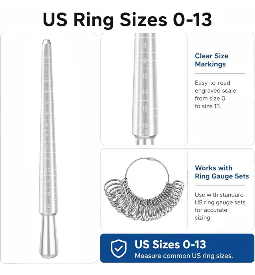 Ring Sizer Mandrel Set, Aluminum Ring Mandrel with 27 PCS Metal Ring Gauge, US S