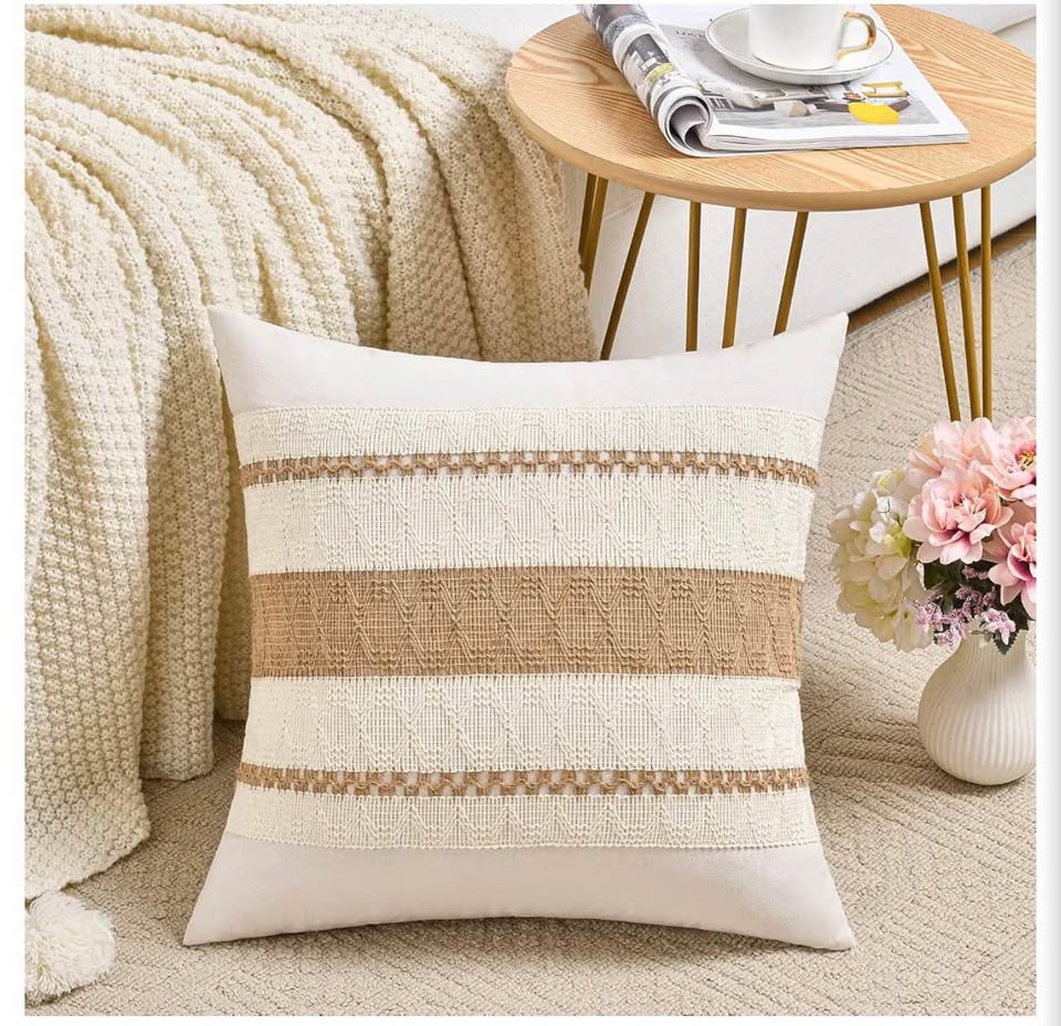 Set of 2 Boho Cotton and Burlap Pillow Covers