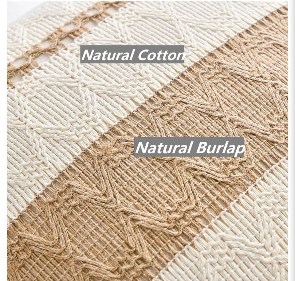 Set of 2 Boho Cotton and Burlap Pillow Covers