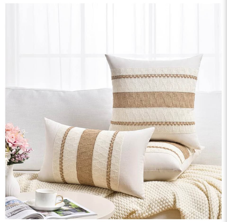 Set of 2 Boho Cotton and Burlap Pillow Covers