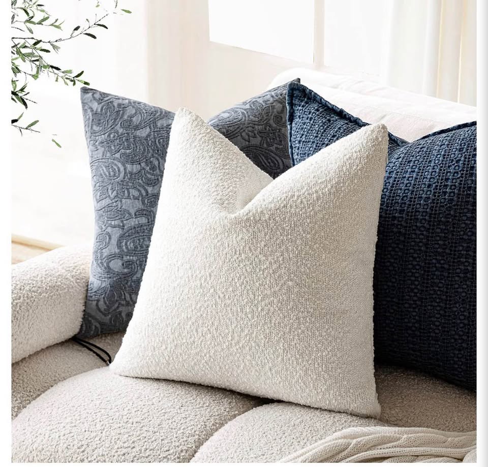 Cream White Bouclé Throw Pillow Covers18x18in
