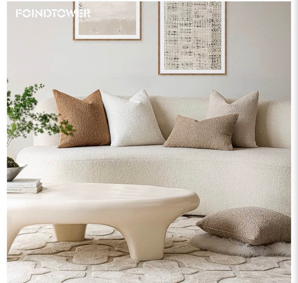 Cream White Bouclé Throw Pillow Covers18x18in