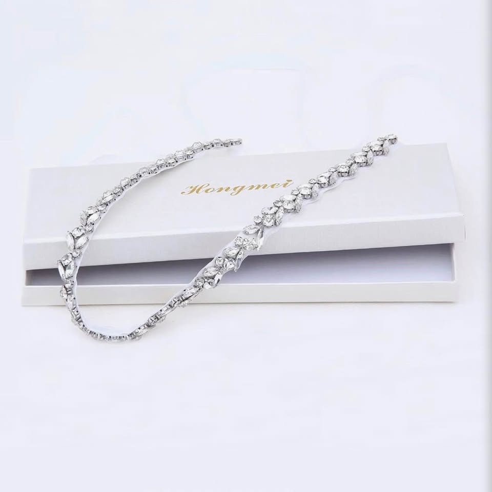 Rhinestone Thin Bridal Belt Wedding Dress Belt Handmade Sash for Bride and Bride