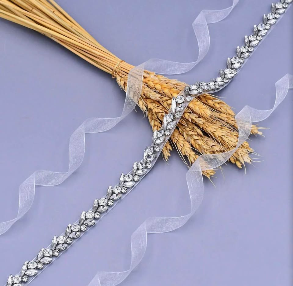 Rhinestone Thin Bridal Belt Wedding Dress Belt Handmade Sash for Bride and Bride