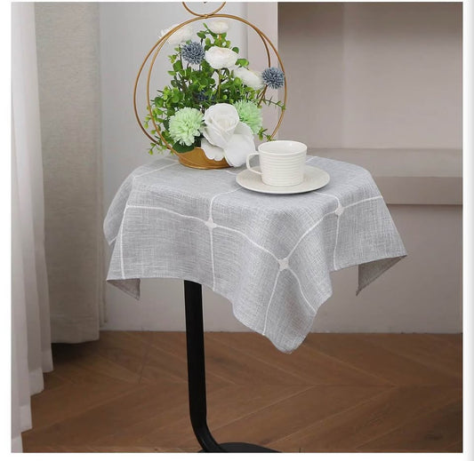 Grey Linen Grid Square Tablecloth