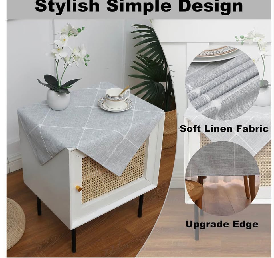 Grey Linen Grid Square Tablecloth