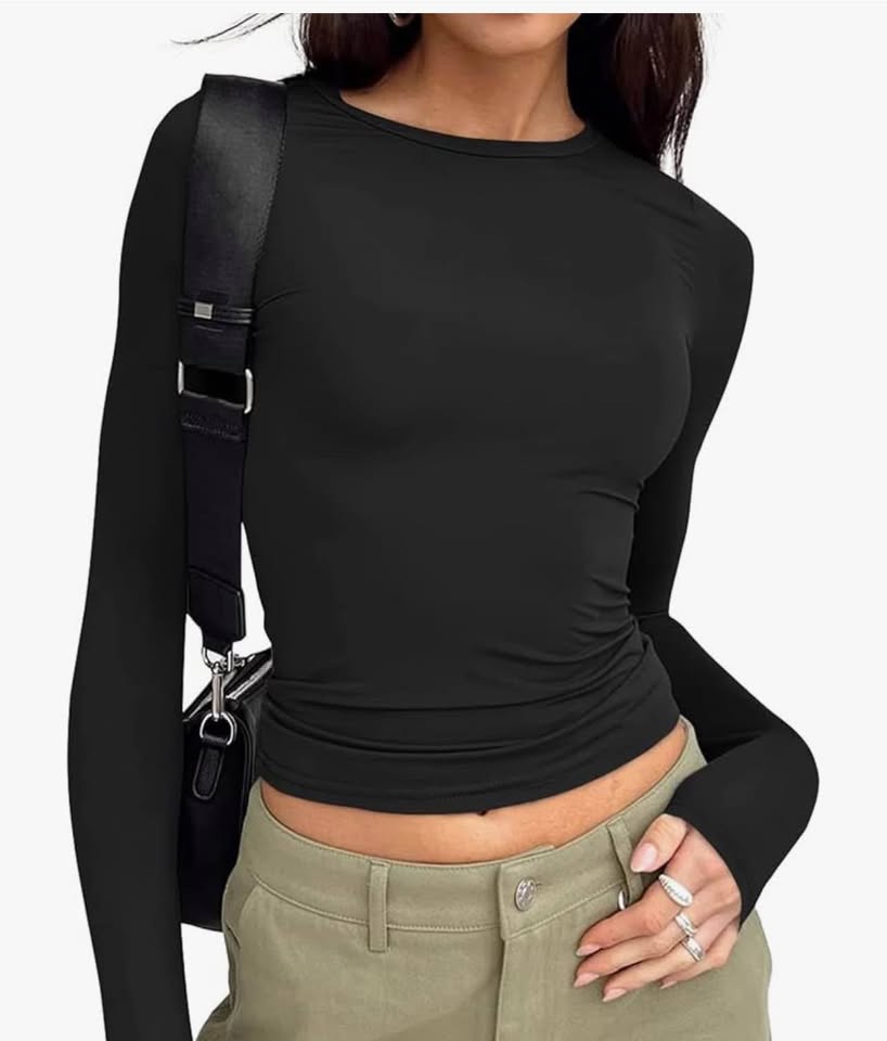 Womens Long Sleeve Shirts Basic Spring Crop Tops Fall Fashion
size XS & S