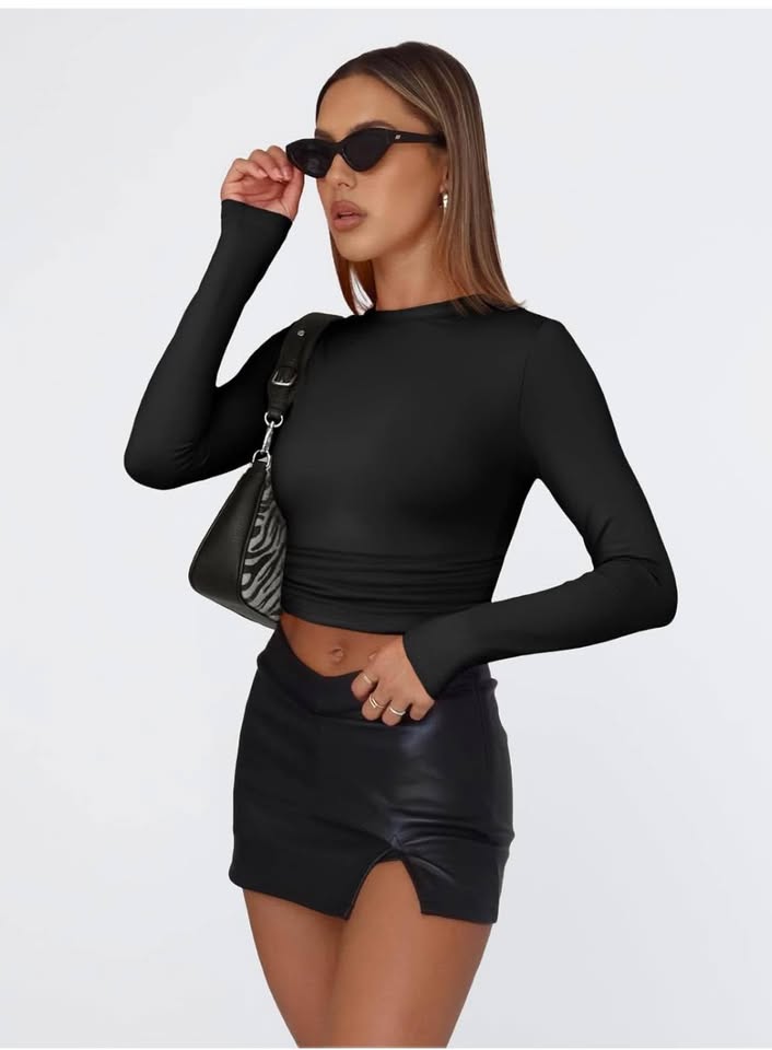 Womens Long Sleeve Shirts Basic Spring Crop Tops Fall Fashion
size XS & S