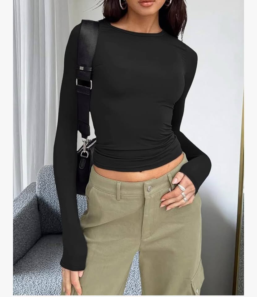 Womens Long Sleeve Shirts Basic Spring Crop Tops Fall Fashion
size XS & S